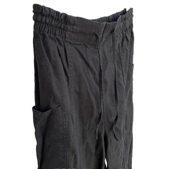 Jaquline Design Black Studio Linen Pants With Pockets and Draw Strig Lounge Pant - Picture 4 of 9